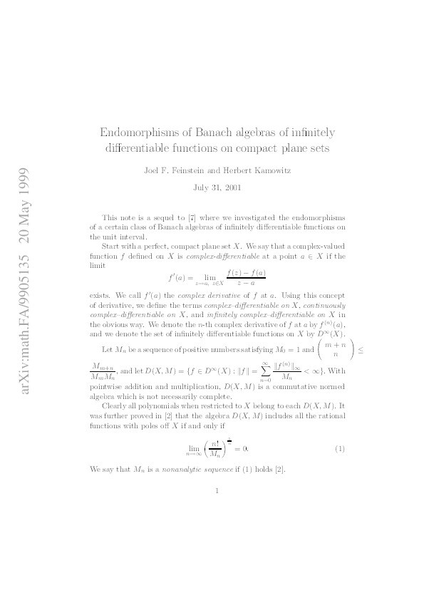 Endomorphisms of Banach algebras of infinitely differentiable functions Thumbnail