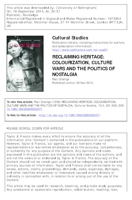 Reclaiming heritage: colourization, culture wars and the politics of nostalgia Thumbnail
