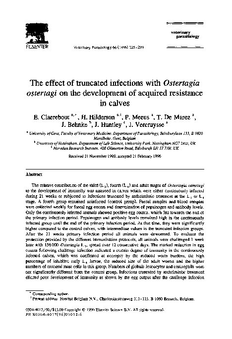 The effect of truncated infections with Ostertagia ostertagi on the development of acquired resistance in calves. Thumbnail