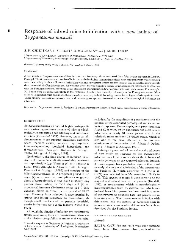 Response of inbred mice to infection with a new isolate of Trypanosoma musculi Thumbnail