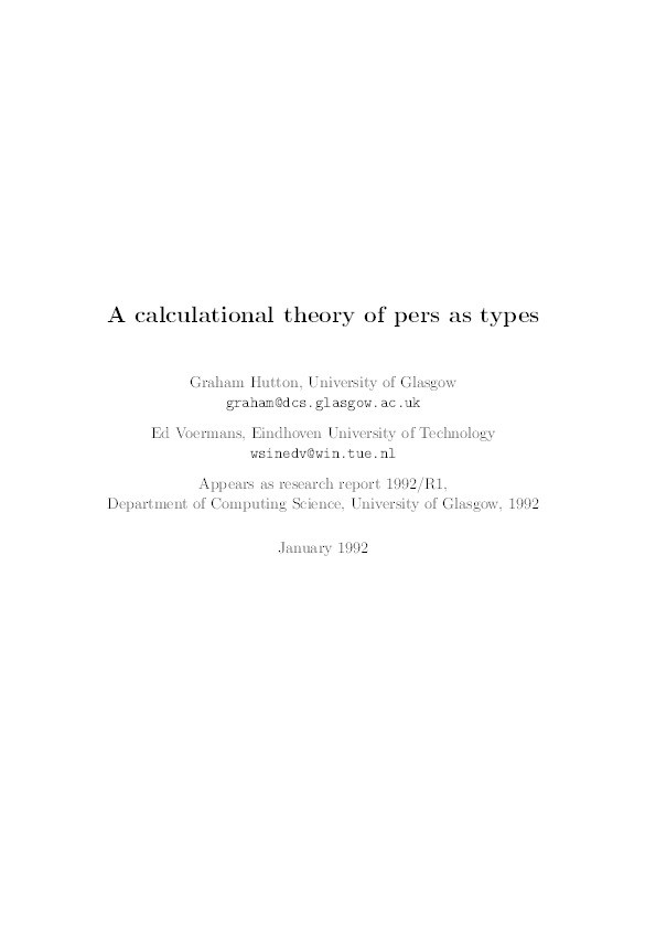 A Calculational Theory of Pers as Types Thumbnail