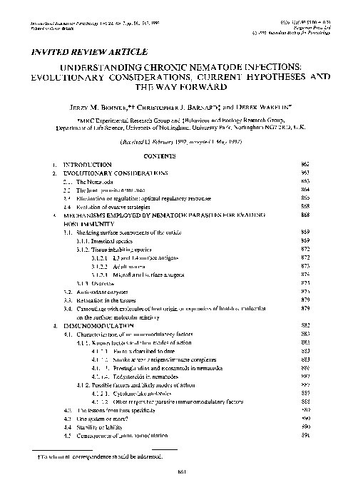 Understanding chronic nematode infections: evolutionary considerations, current hypotheses and the way forward Thumbnail