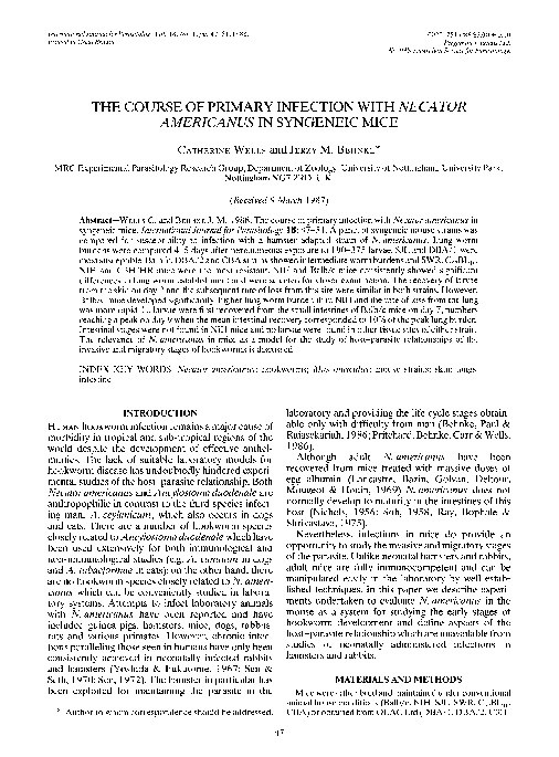 The course of primary infection with Necator americanus in syngeneic mice Thumbnail