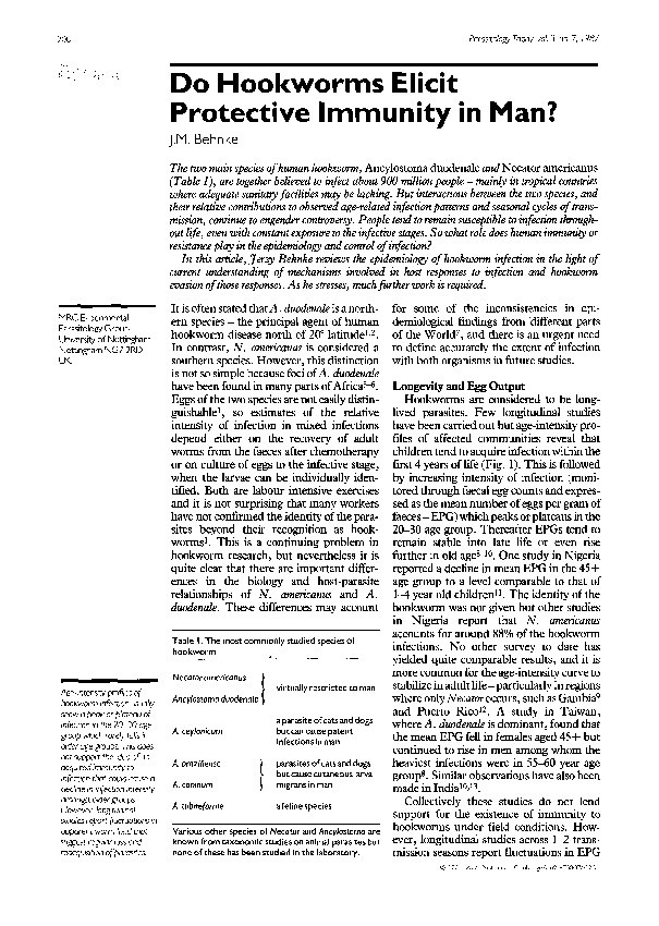 Do hookworms elicit protective immunity in man? Thumbnail