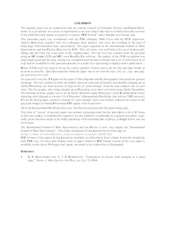 Experimental investigation of the use of sharp edges for the production of positive ions in field-ionization mass spectrometry Thumbnail