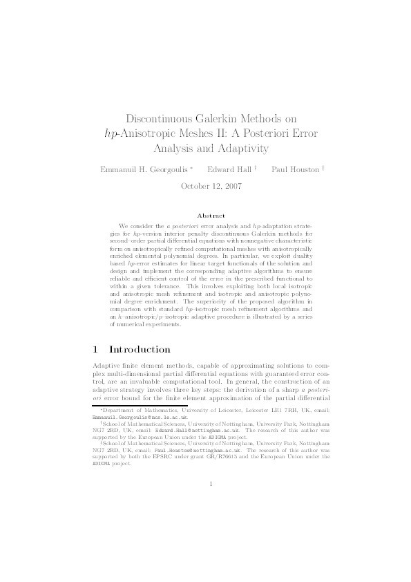 Discontinuous Galerkin Methods on hp-Anisotropic Meshes II: A Posteriori Error Analysis and Adaptivity Thumbnail
