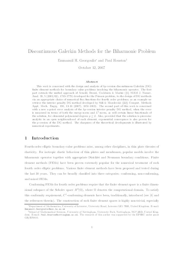 Discontinuous Galerkin Methods for the Biharmonic Problem Thumbnail