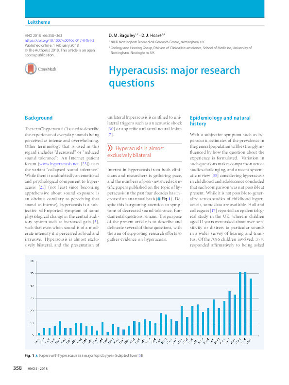 Hyperacusis: major research questions Thumbnail