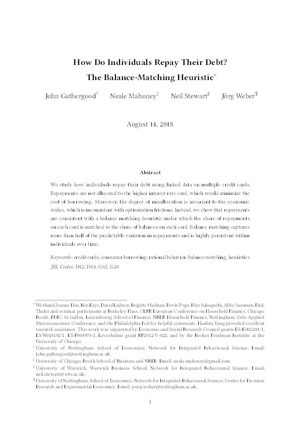 How Do Individuals Repay Their Debt? The Balance-Matching Heuristic Thumbnail