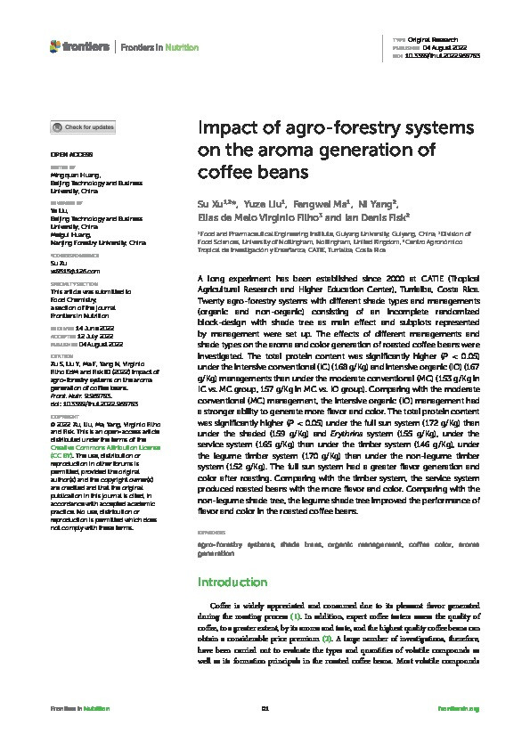 Impact of agro-forestry systems on the aroma generation of coffee beans Thumbnail