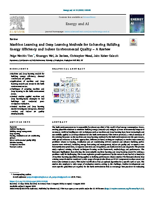 Machine Learning and Deep Learning Methods for Enhancing Building Energy Efficiency and Indoor Environmental Quality – A Review Thumbnail