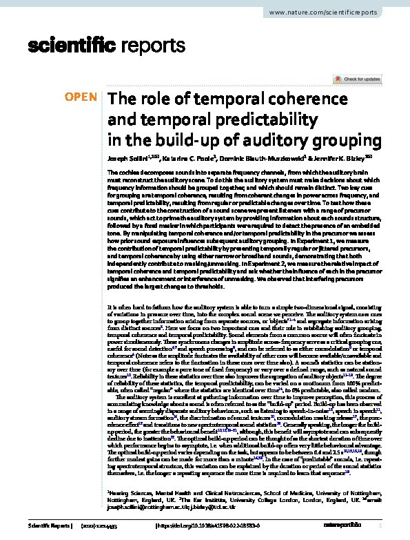 The role of temporal coherence and temporal predictability in the build-up of auditory grouping Thumbnail