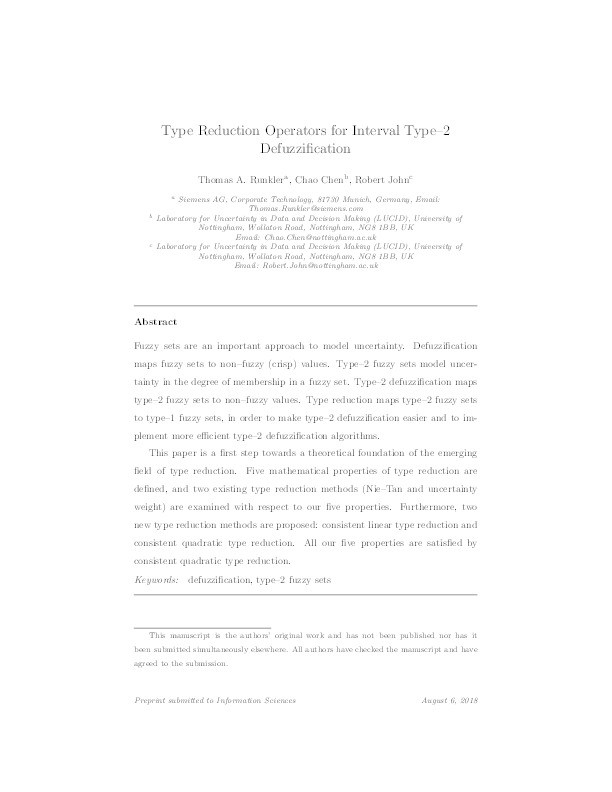 Type reduction operators for interval type–2 defuzzification Thumbnail