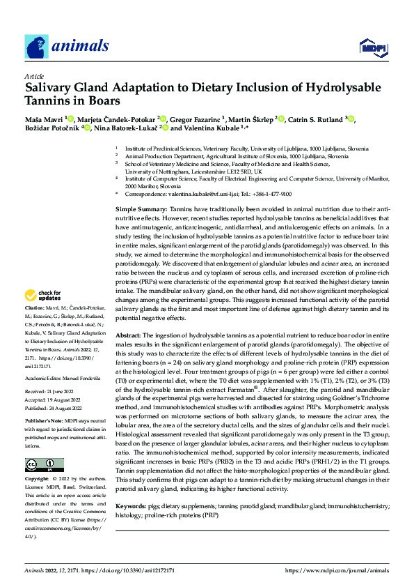 Salivary Gland Adaptation to Dietary Inclusion of Hydrolysable Tannins in Boars Thumbnail