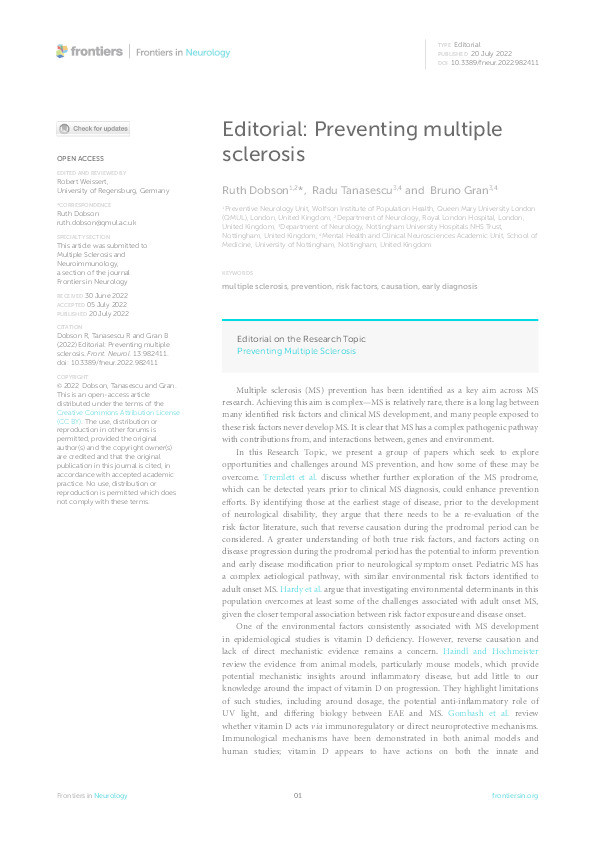Editorial: Preventing multiple sclerosis Thumbnail
