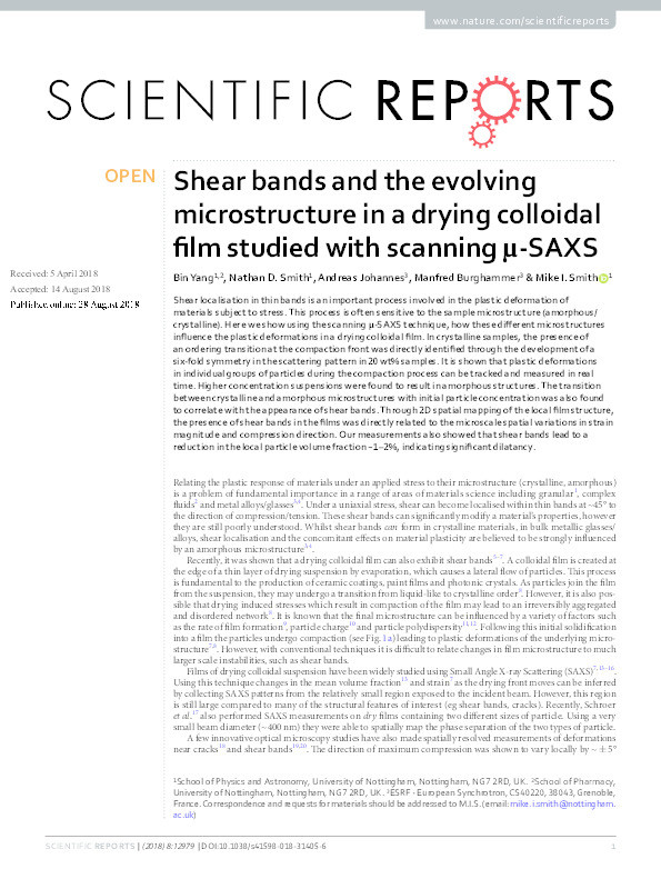 Shear bands and the evolving microstructure in a drying colloidal film studied with scanning μ-SAXS Thumbnail