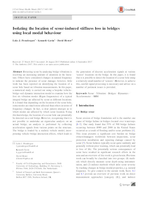 Isolating the location of scour-induced stiffness loss in bridges using local modal behaviour Thumbnail