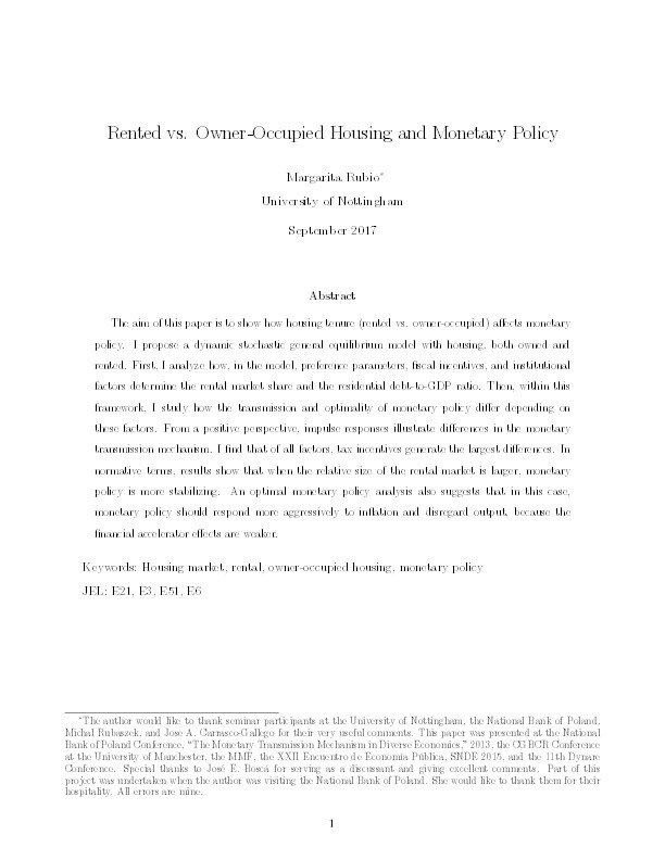 Rented vs. owner-occupied housing and monetary policy Thumbnail