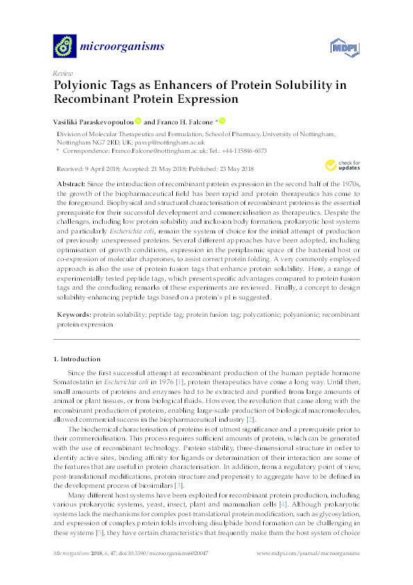 Polyionic tags as enhancers of protein solubility in recombinant protein expression Thumbnail