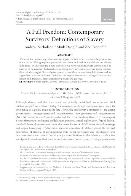 A full freedom: Contemporary survivors' definitions of slavery Thumbnail