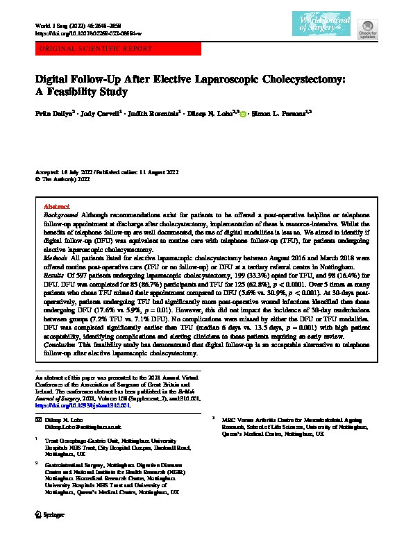 Digital Follow-Up After Elective Laparoscopic Cholecystectomy: A Feasibility Study Thumbnail