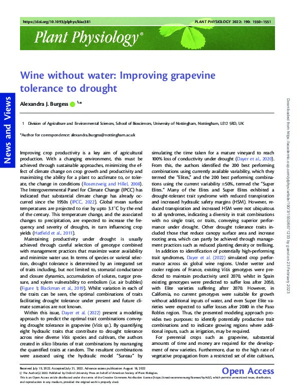Wine without water: Improving grapevine tolerance to drought Thumbnail