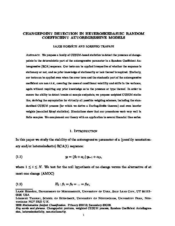 Changepoint Detection in Heteroscedastic Random Coefficient Autoregressive Models Thumbnail