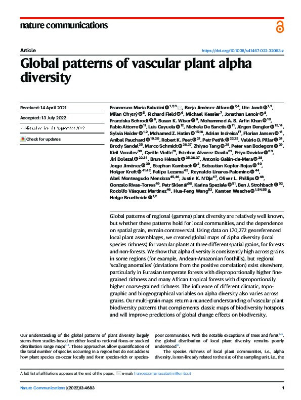 Global patterns of vascular plant alpha diversity Thumbnail