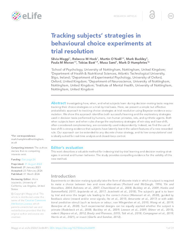 Tracking subjects' strategies in behavioural choice experiments at trial resolution. Thumbnail