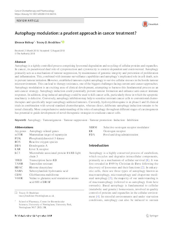 Autophagy modulation: a prudent approach in cancer treatment? Thumbnail