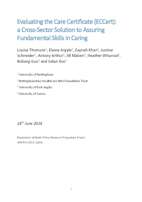 Evaluating the Care Certificate (ECCert): a cross-sector solution to assuring fundamental skills in caring Thumbnail