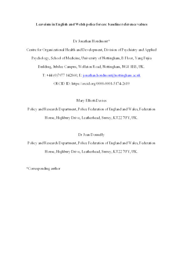 Leaveism in English and Welsh police forces: baseline reference values Thumbnail