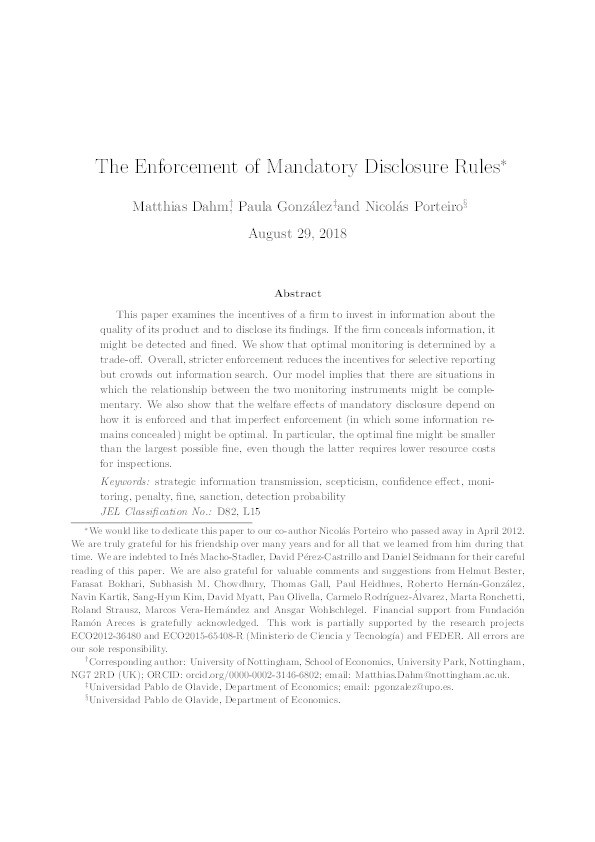 The enforcement of mandatory disclosure rules Thumbnail