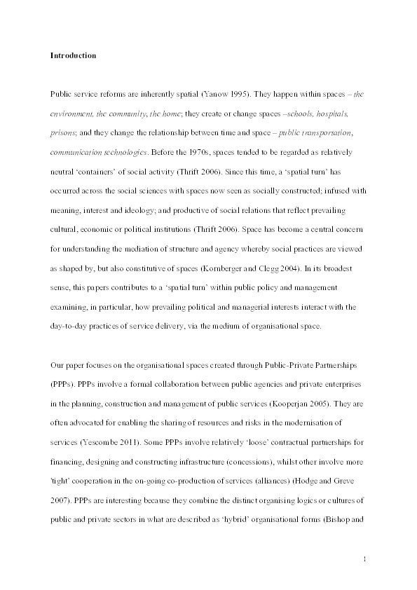 Transforming professional and service user identities in the heterotopian 'hybrid spaces' of public-private partnerships Thumbnail