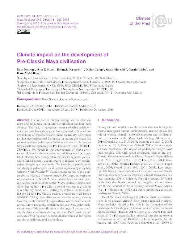 Climate impact on the development of Pre-Classic Maya civilisation Thumbnail