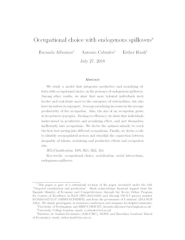 Occupational Choice with Endogenous Spillovers Thumbnail