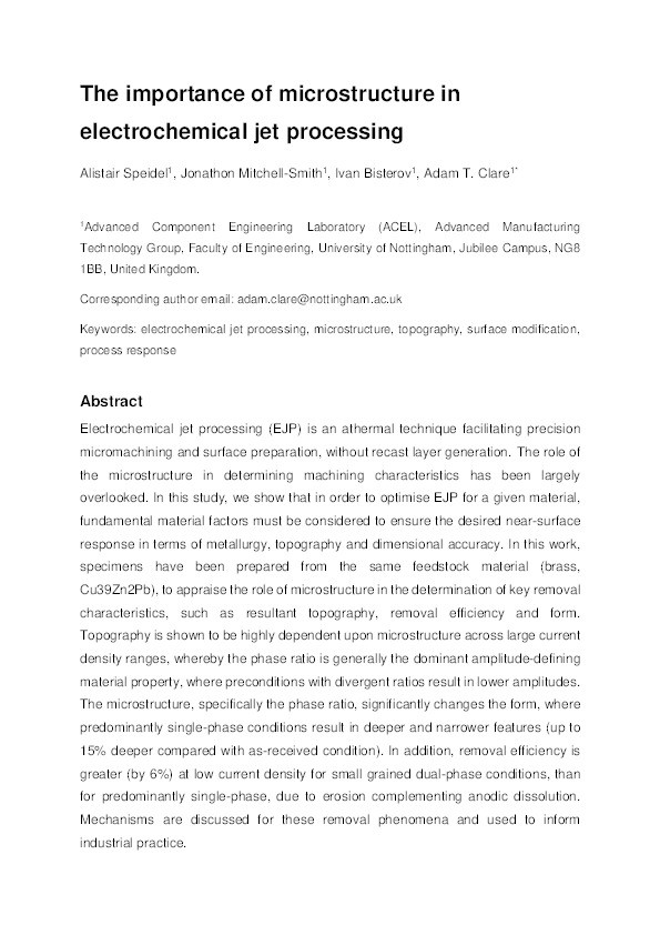 The importance of microstructure in electrochemical jet processing Thumbnail