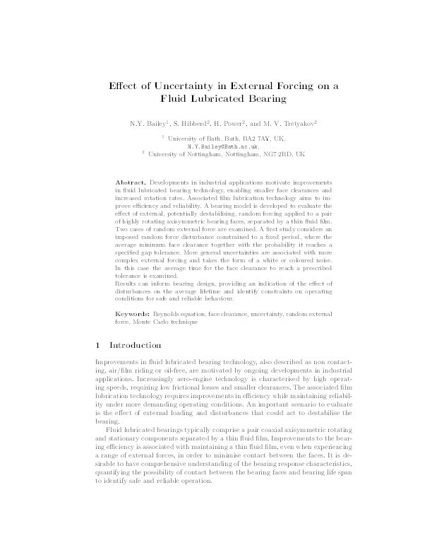 Effect of uncertainty in external forcing on a fluid lubricated bearing Thumbnail