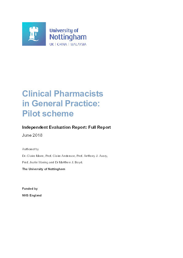 Clinical Pharmacists In General Practice : Pilot Scheme : Independent Evaluation Report: Full Report Thumbnail