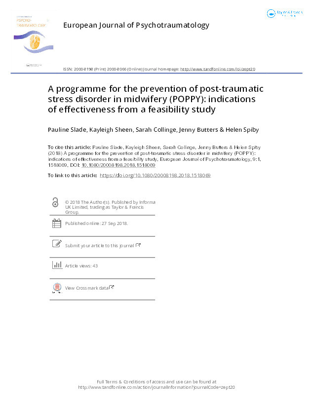 A programme for the prevention of post-traumatic stress disorder in midwifery (POPPY): indications of effectiveness from a feasibility study Thumbnail