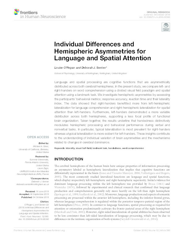 Individual differences and hemispheric asymmetries for language and spatial attention Thumbnail