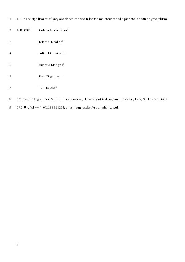 The significance of prey avoidance behaviour for the maintenance of a predator colour polymorphism Thumbnail