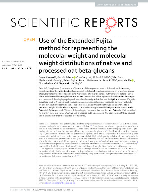 Use of the extended Fujita method for representing the molecular weight and molecular weight distributions of native and processed oat beta-glucans Thumbnail