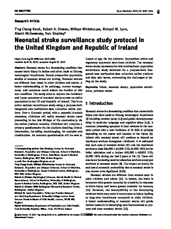 Neonatal stroke surveillance study protocol in the United Kingdom and Republic of Ireland Thumbnail