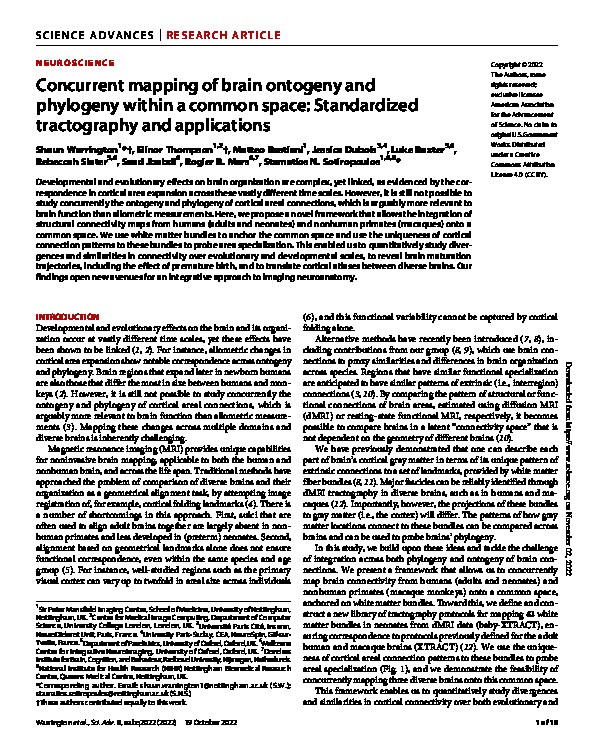 Concurrent mapping of brain ontogeny and phylogeny within a common space: standardised tractography and applications Thumbnail