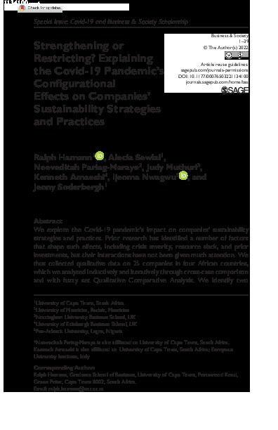 Strengthening or Restricting? Explaining the Covid-19 Pandemic’s Configurational Effects on Companies’ Sustainability Strategies and Practices Thumbnail