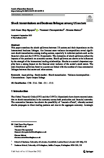 Shock transmissions and business linkages among US sectors Thumbnail