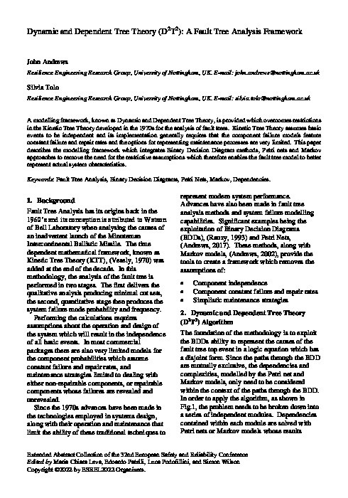 Dynamic and Dependent Tree Theory (D 2 T 2 ): A Fault Tree Analysis Framework Thumbnail