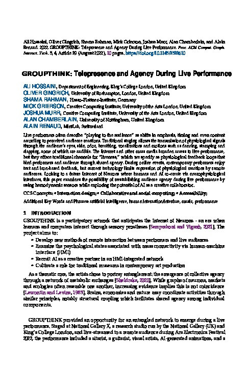 GROUPTHINK: Telepresence and Agency During Live Performance Thumbnail