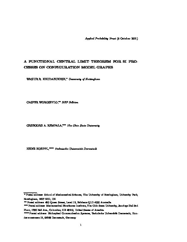 A functional central limit theorem for SI processes on configuration model graphs Thumbnail